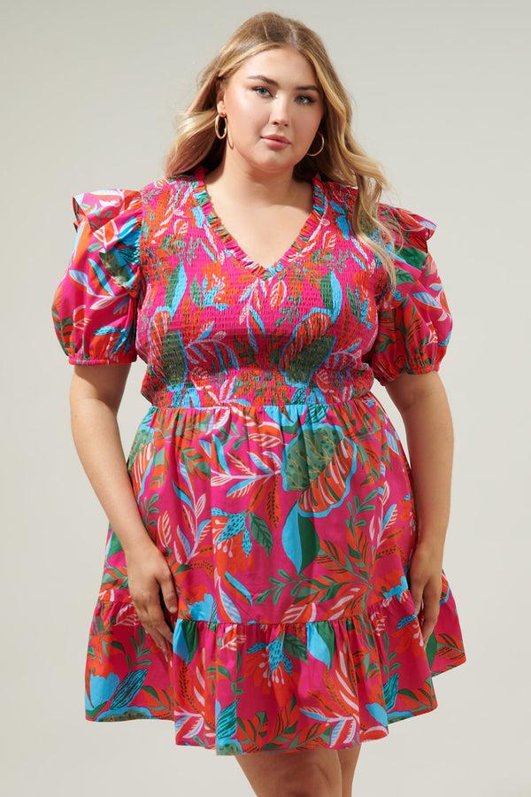 sugarlips Cactus Blossom Leones Smocked Mini Dress Curve