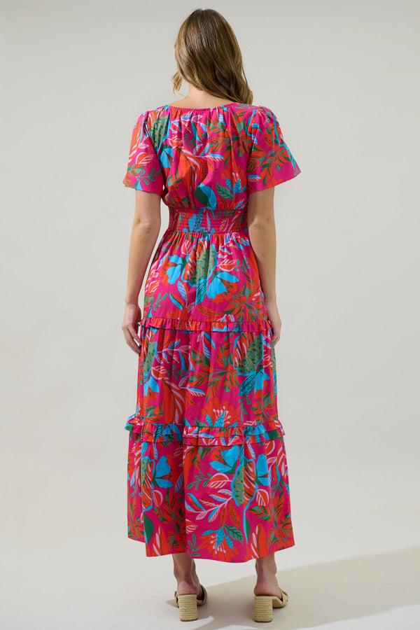 Sugarlips Cactus Blossom Palmer Poplin Tiered Maxi Dress