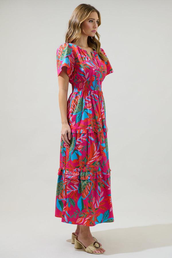 Sugarlips Cactus Blossom Palmer Poplin Tiered Maxi Dress