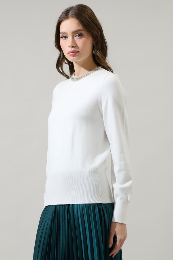 Sugarlips Caddice Beaded Embellished Crewneck Sweater