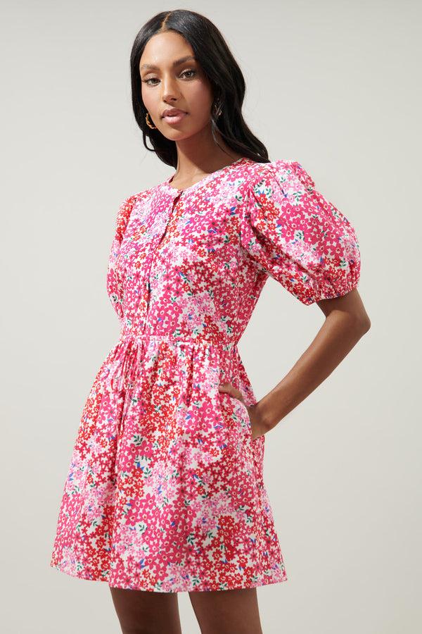 Sugarlips Caicos Floral Alba Puff Sleeve Mini Dress