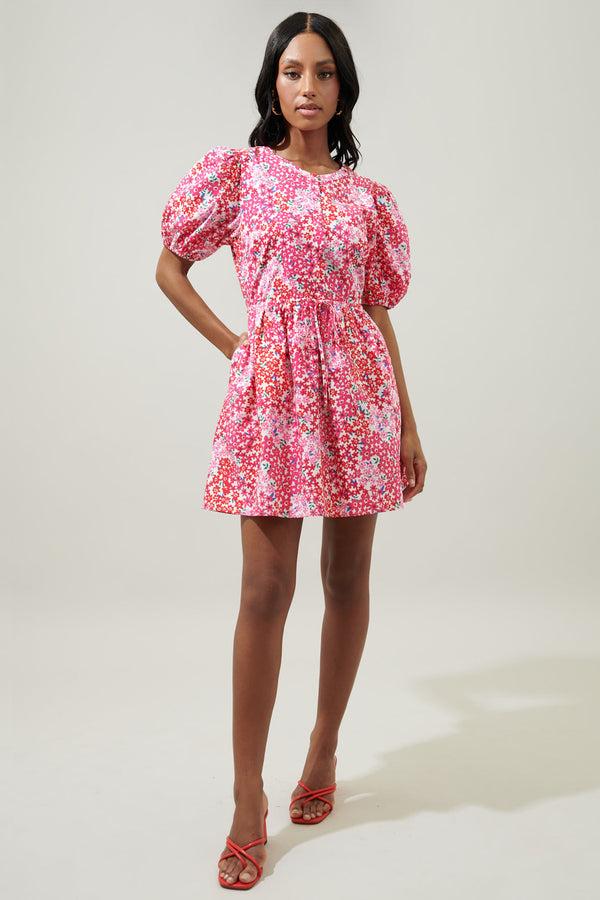 Sugarlips Caicos Floral Alba Puff Sleeve Mini Dress