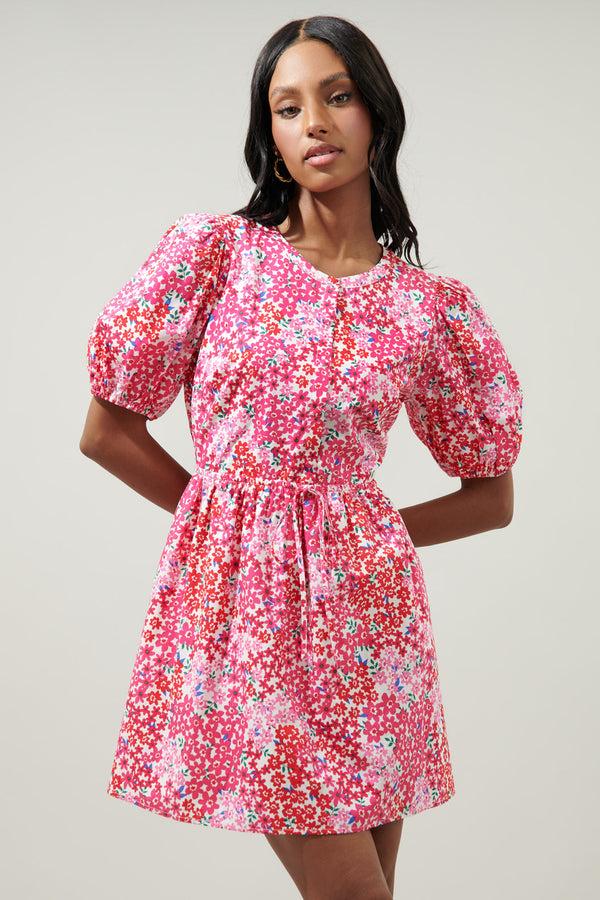 sugarlips Caicos Floral Alba Puff Sleeve Mini Dress
