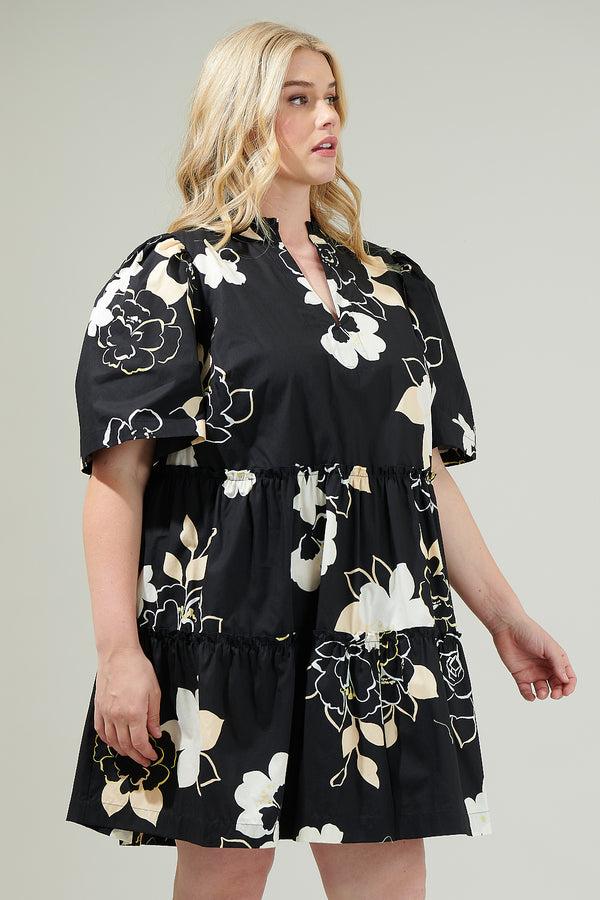 Sugarlips Cairan Rose Dixie Split Neck Shift Dress Curve