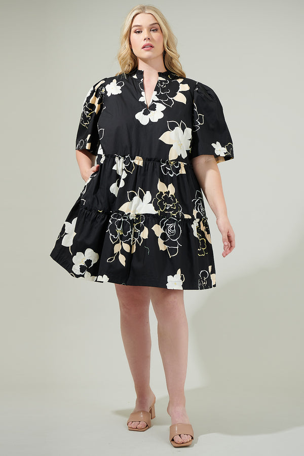 Sugarlips Cairan Rose Dixie Split Neck Shift Dress Curve