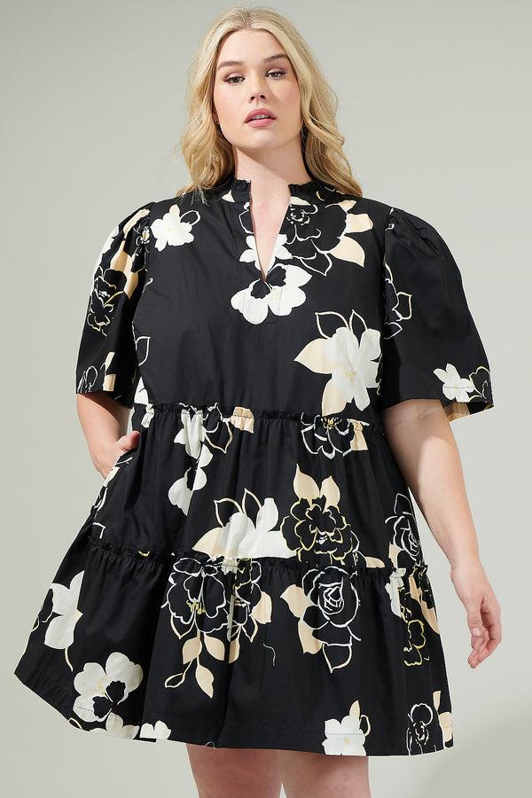sugarlips Cairan Rose Dixie Split Neck Shift Dress Curve