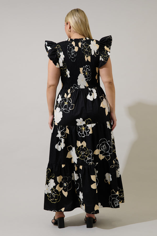 Sugarlips Cairan Rose Sunfire Smocked Bodice Tiered Midi Dress Curve