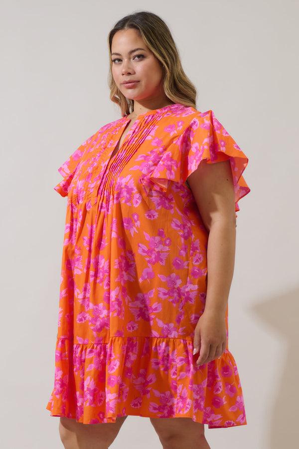 Sugarlips Cala Floral Lizzy Pleated Ruffle Mini Dress Curve