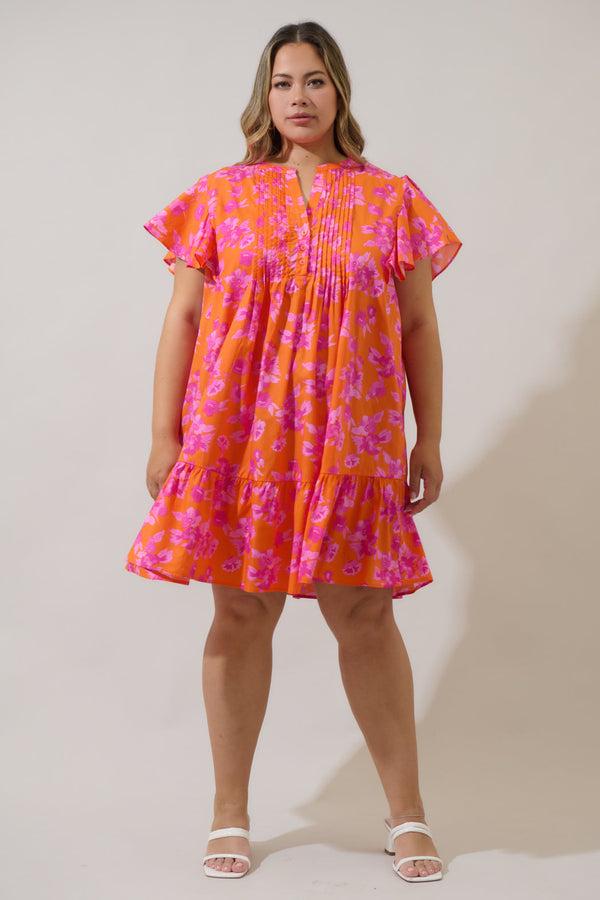 Sugarlips Cala Floral Lizzy Pleated Ruffle Mini Dress Curve
