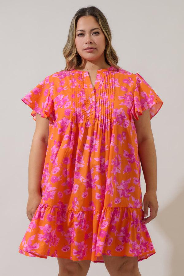 sugarlips Cala Floral Lizzy Pleated Ruffle Mini Dress Curve