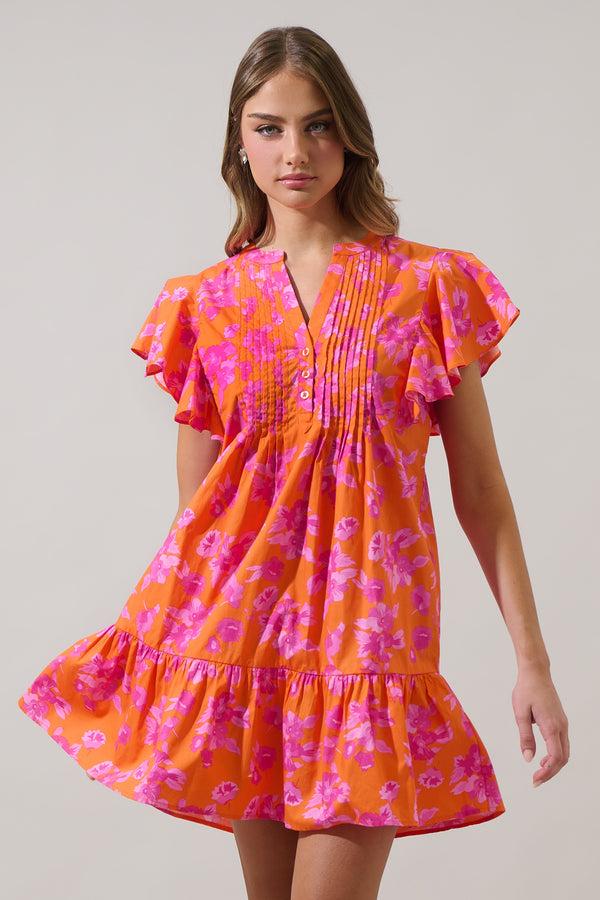 sugarlips Cala Floral Lizzy Pleated Ruffle Mini Dress