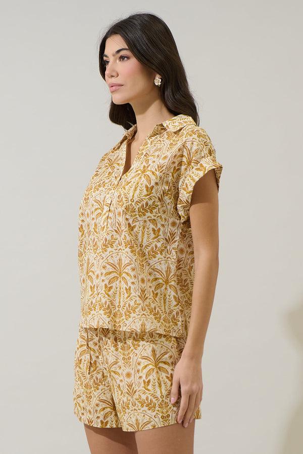 Sugarlips Calina Tropical Cory Collared Button Up Top