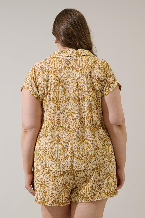 Sugarlips Calina Tropical Cory Collared Button Up Top Curve