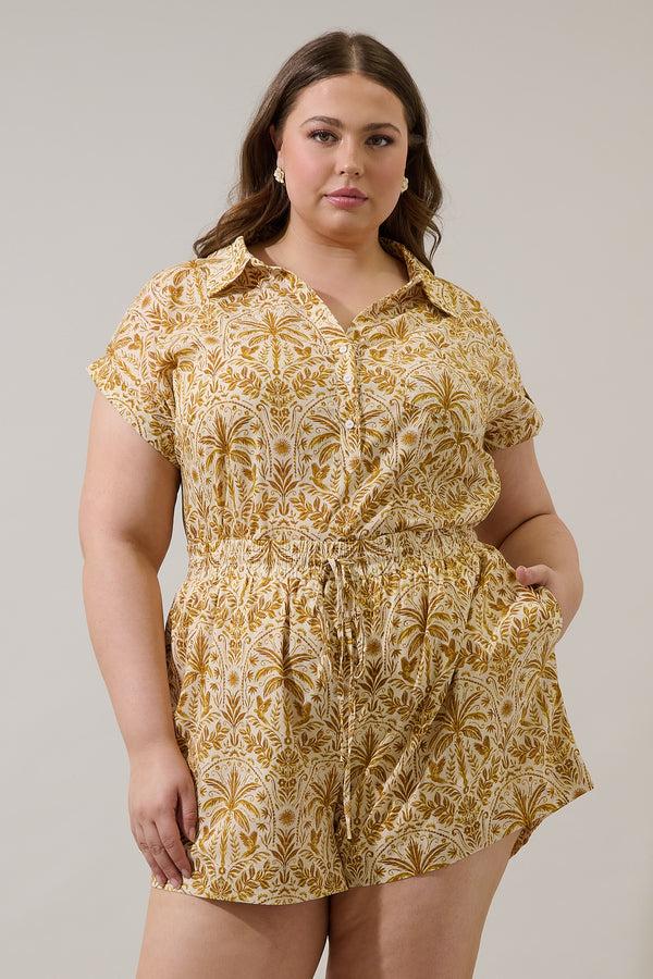 sugarlips Calina Tropical Cory Collared Button Up Top Curve