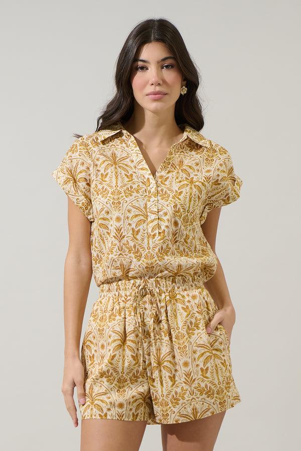 sugarlips Calina Tropical Cory Collared Button Up Top