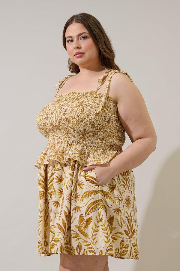 Sugarlips Calina Tropical Irvine Smocked Mini Dress Curve