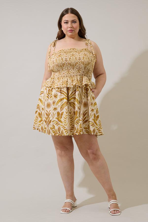 Sugarlips Calina Tropical Irvine Smocked Mini Dress Curve