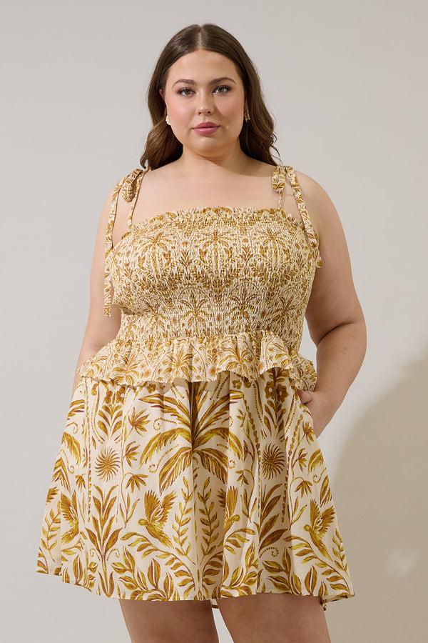 sugarlips Calina Tropical Irvine Smocked Mini Dress Curve