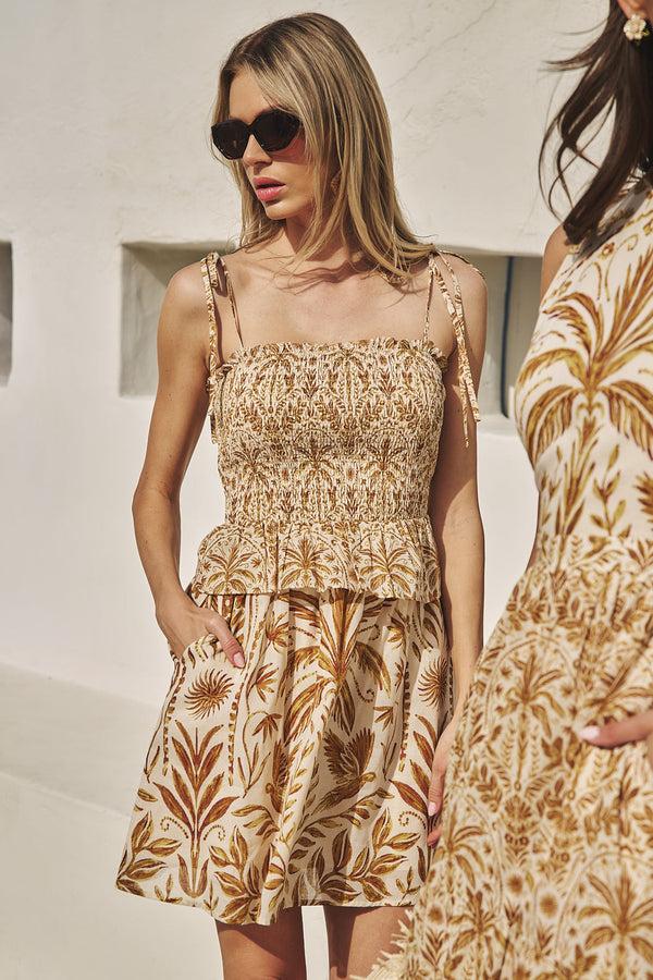 sugarlips Calina Tropical Irvine Smocked Mini Dress