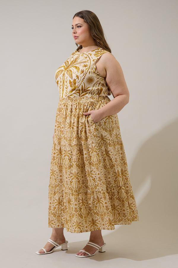 Sugarlips Calina Tropical Jivie Tiered Maxi Dress Curve