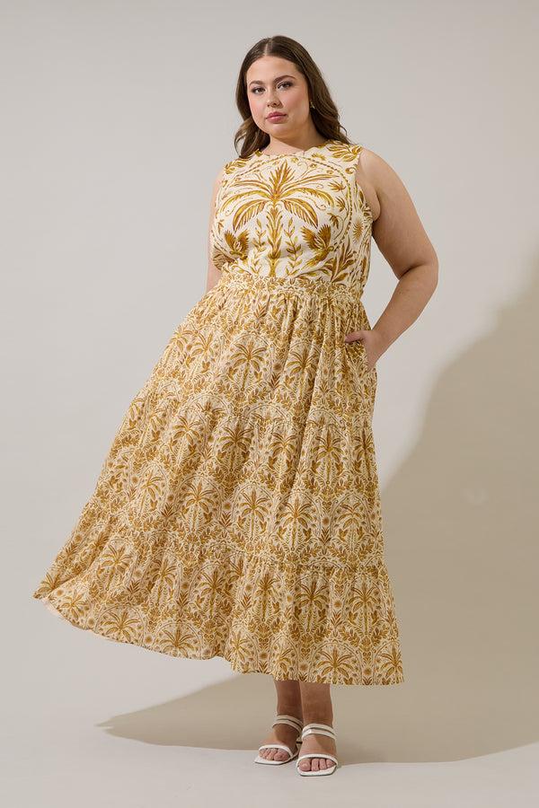 sugarlips Calina Tropical Jivie Tiered Maxi Dress Curve