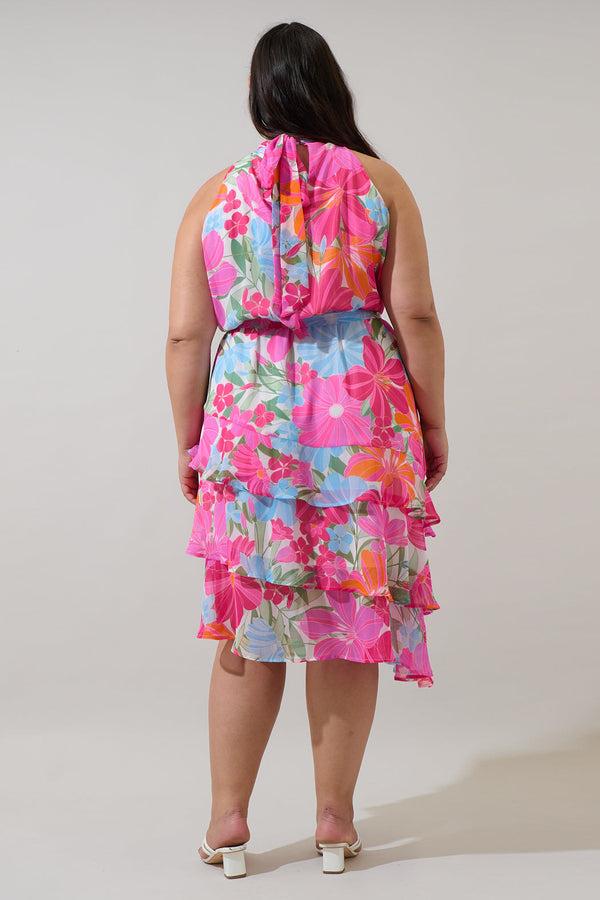 Sugarlips Calista Floral Ivone Ruffle Midi Dress Curve