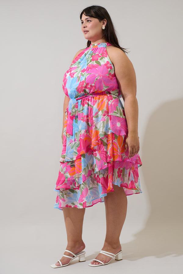 Sugarlips Calista Floral Ivone Ruffle Midi Dress Curve