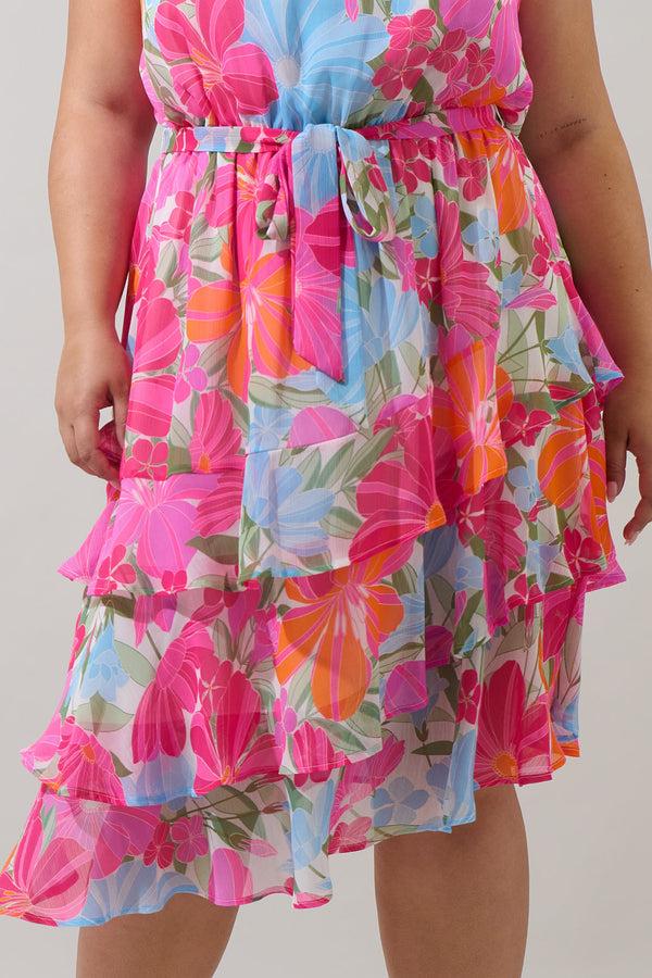 Sugarlips Calista Floral Ivone Ruffle Midi Dress Curve