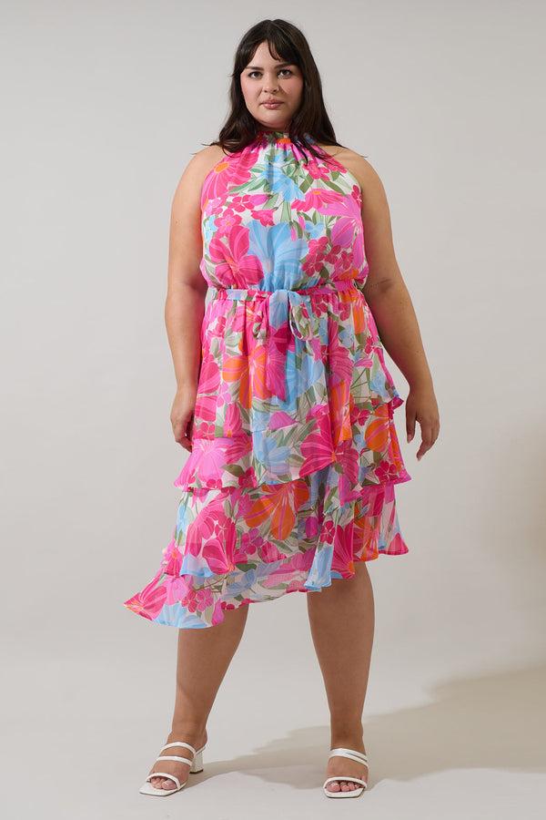 sugarlips Calista Floral Ivone Ruffle Midi Dress Curve
