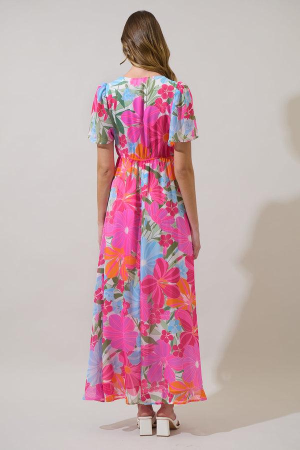 Sugarlips Calista Floral Linana Button Front Maxi Dress