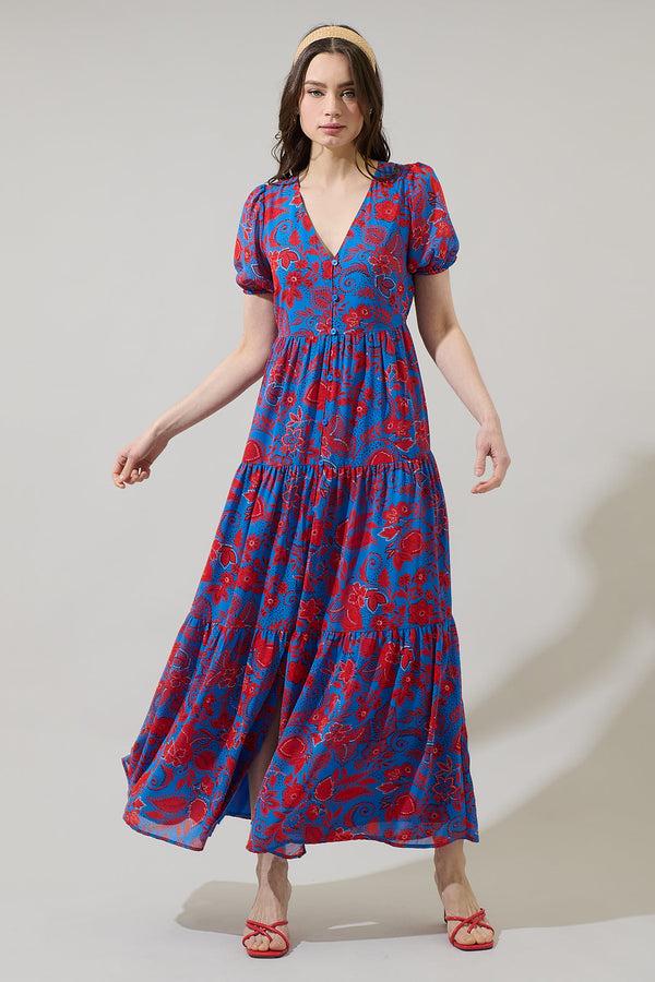 Sugarlips Calla Floral Monaco Long Tiered Maxi Dress