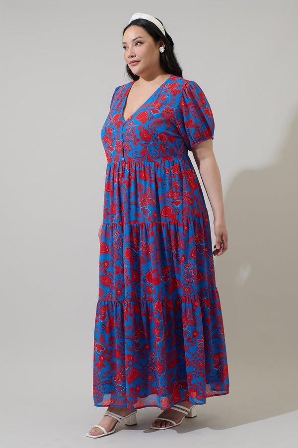 Sugarlips Calla Floral Monaco Long Tiered Maxi Dress Curve