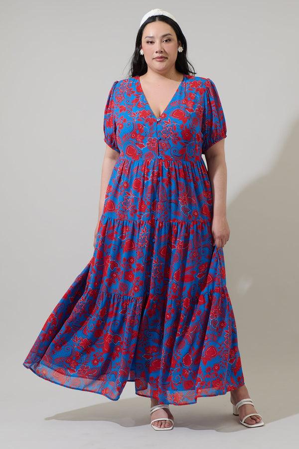 sugarlips Calla Floral Monaco Long Tiered Maxi Dress Curve