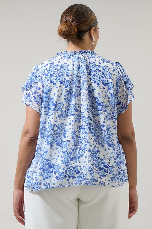 Sugarlips Camellia Floral Jewel Split Neck Top Curve