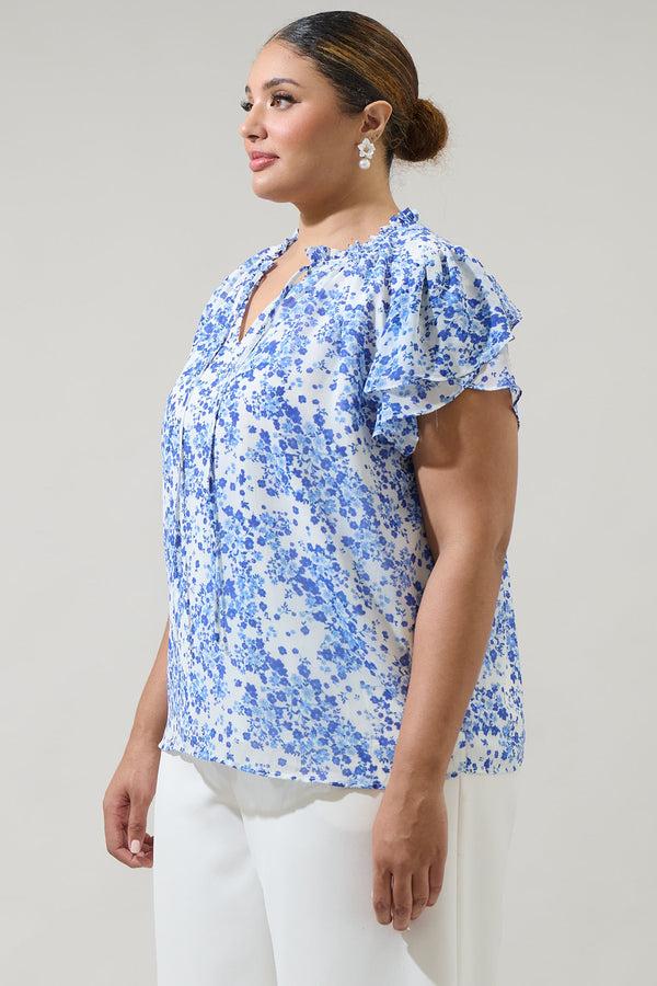Sugarlips Camellia Floral Jewel Split Neck Top Curve