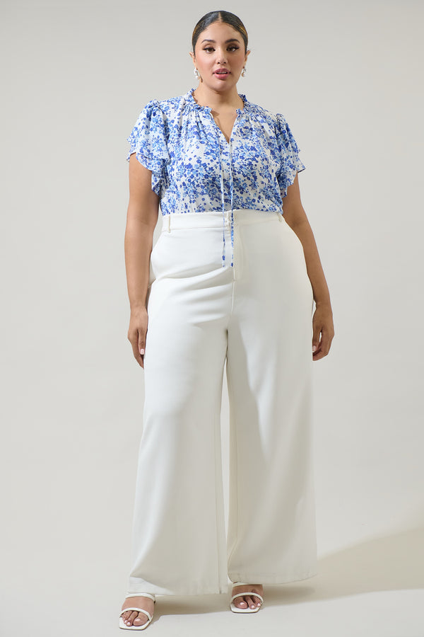 Sugarlips Camellia Floral Jewel Split Neck Top Curve