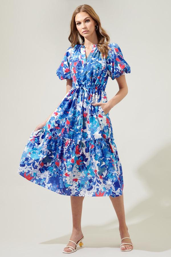 Sugarlips Canvas Floral Ginny Bubble Sleeve Midi Dress