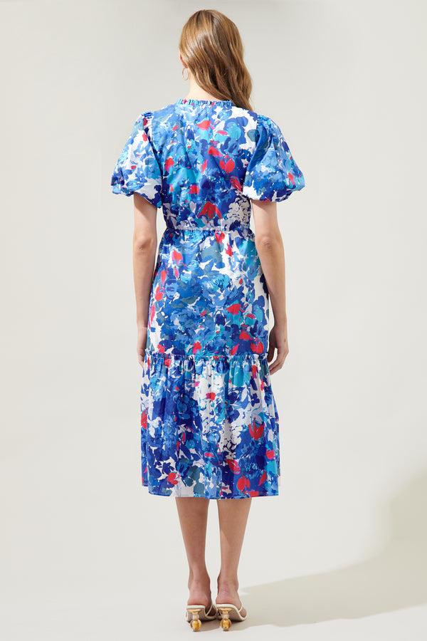 Sugarlips Canvas Floral Ginny Bubble Sleeve Midi Dress
