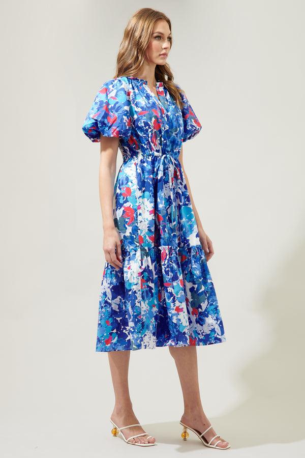 Sugarlips Canvas Floral Ginny Bubble Sleeve Midi Dress