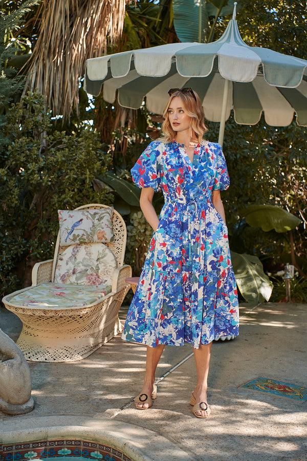 sugarlips Canvas Floral Ginny Bubble Sleeve Midi Dress
