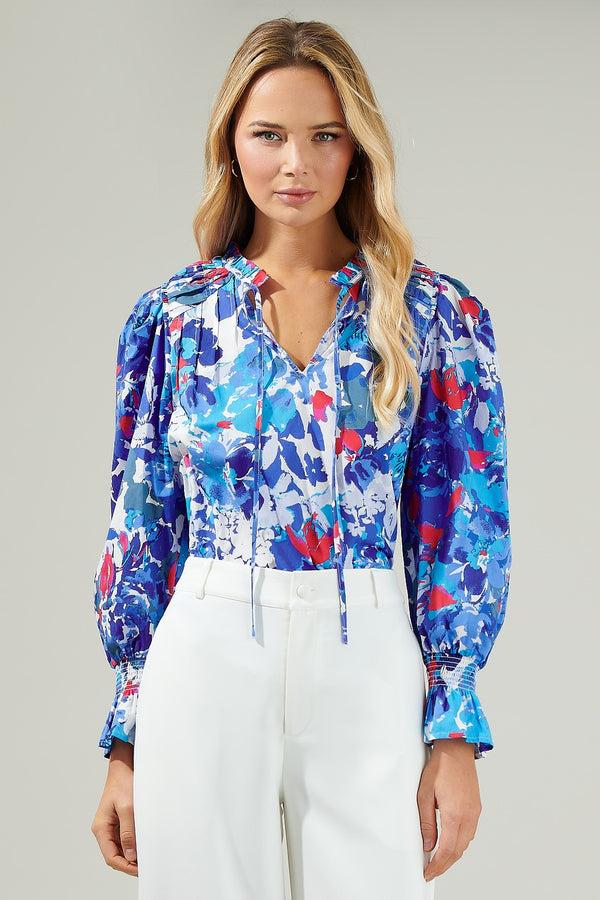 Sugarlips Canvas Floral Russo Pleated Long Sleeve Blouse