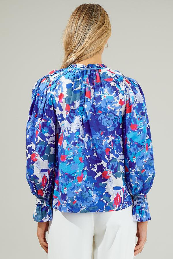 Sugarlips Canvas Floral Russo Pleated Long Sleeve Blouse