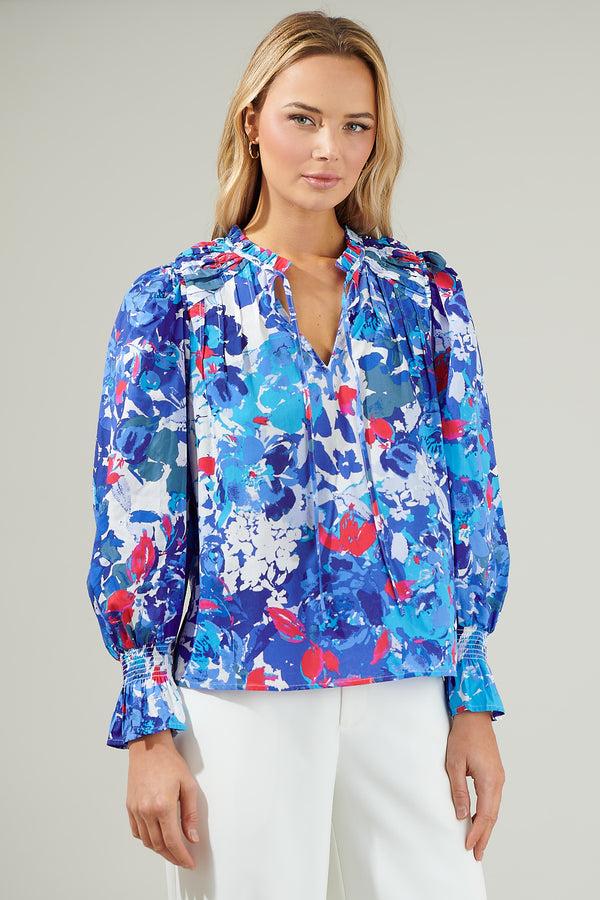 Sugarlips Canvas Floral Russo Pleated Long Sleeve Blouse