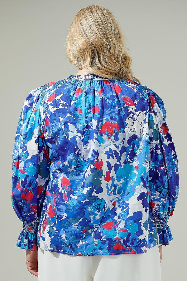 Sugarlips Canvas Floral Russo Pleated Long Sleeve Blouse Curve