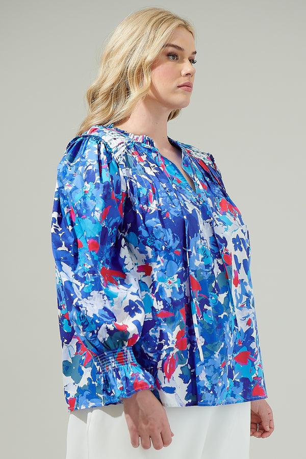 Sugarlips Canvas Floral Russo Pleated Long Sleeve Blouse Curve