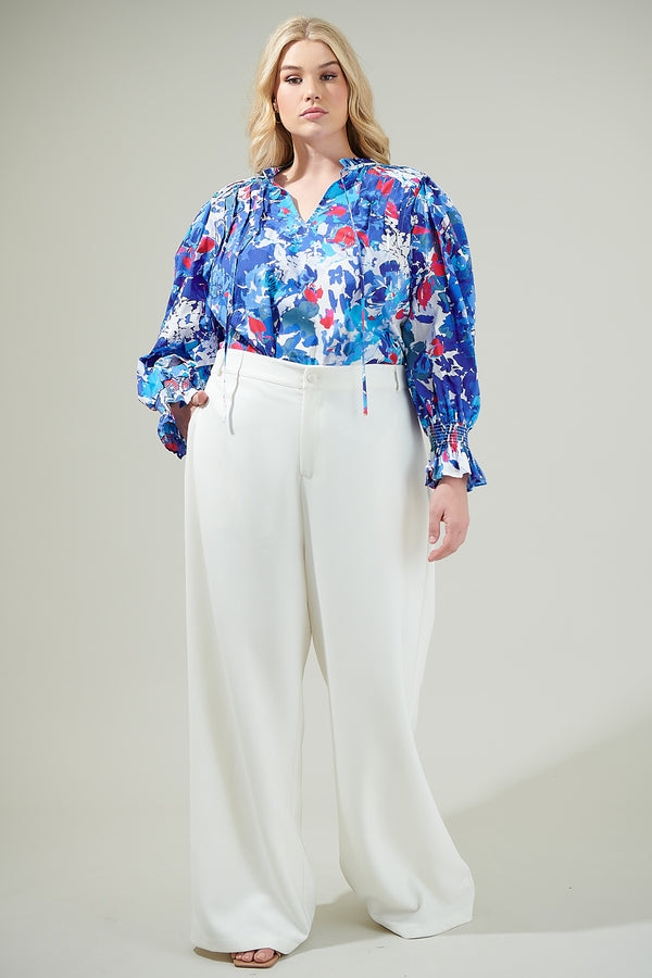 Sugarlips Canvas Floral Russo Pleated Long Sleeve Blouse Curve
