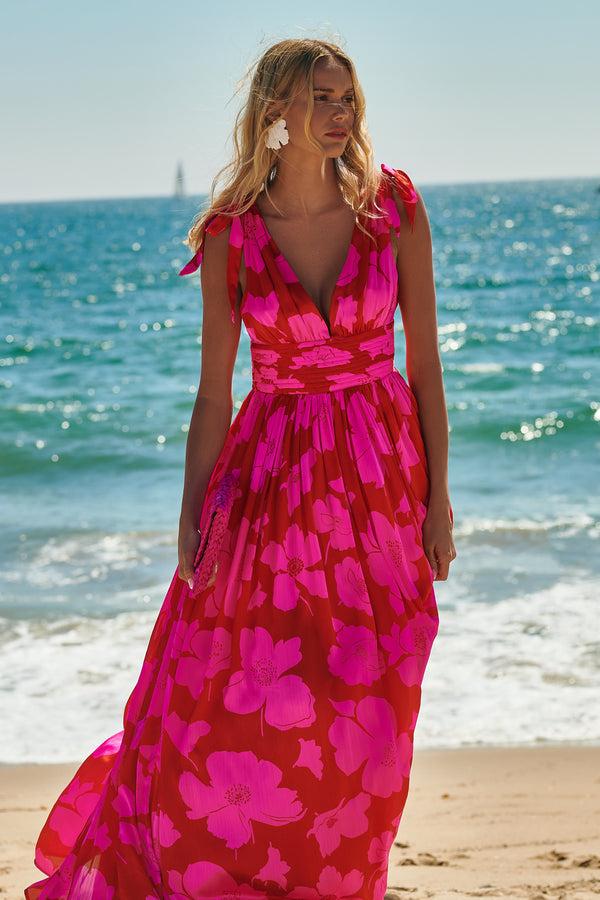 sugarlips Caribbean Crush Descanso Pleated Maxi Dress