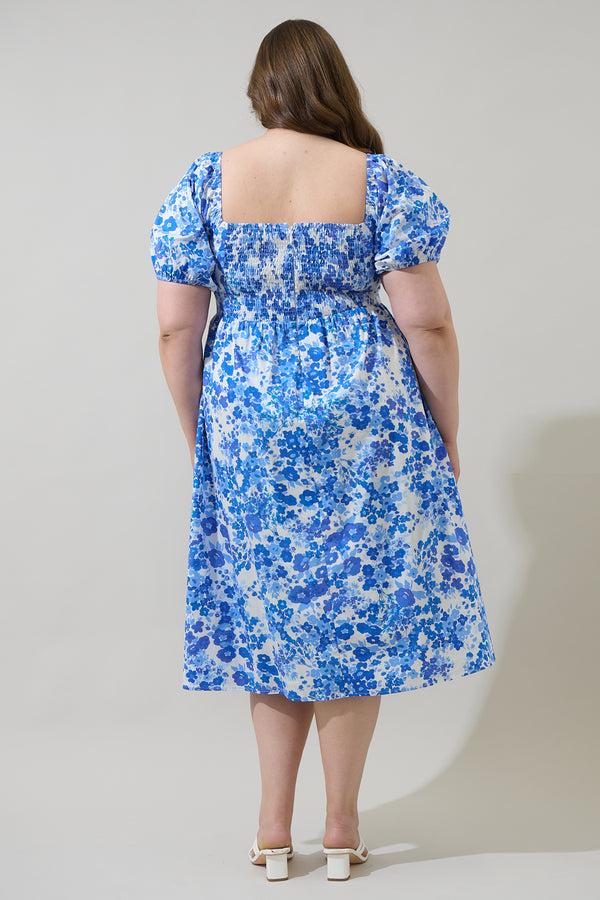 Sugarlips Carli Floral Alessi Puff Sleeve Midi Dress Curve