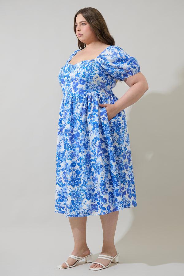 Sugarlips Carli Floral Alessi Puff Sleeve Midi Dress Curve