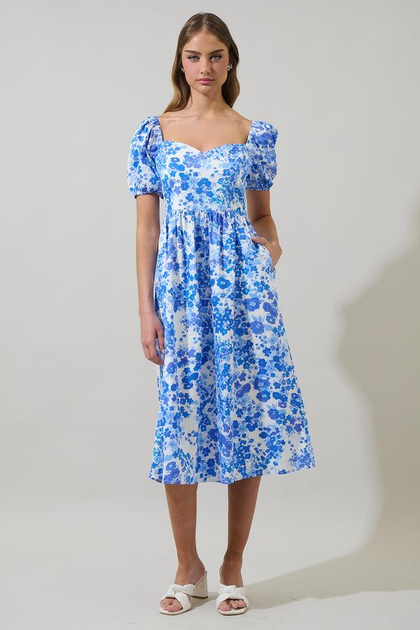 sugarlips Carli Floral Alessi Puff Sleeve Midi Dress